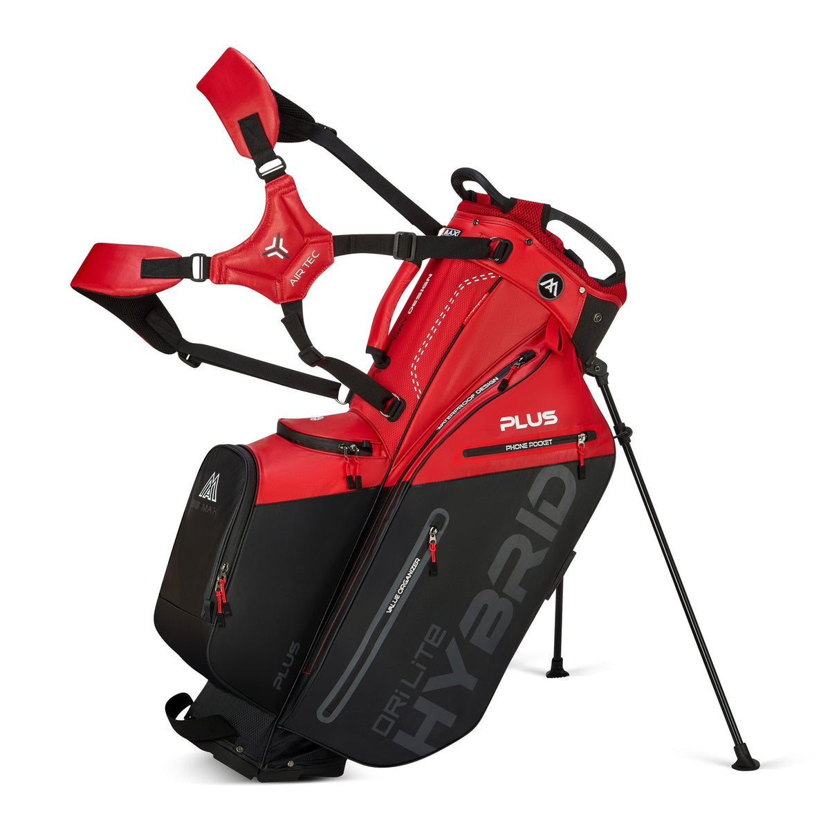 BIG MAX Dri Lite Hybrid Plus hybridbag i rött och svart med stödben, sedd från sidan