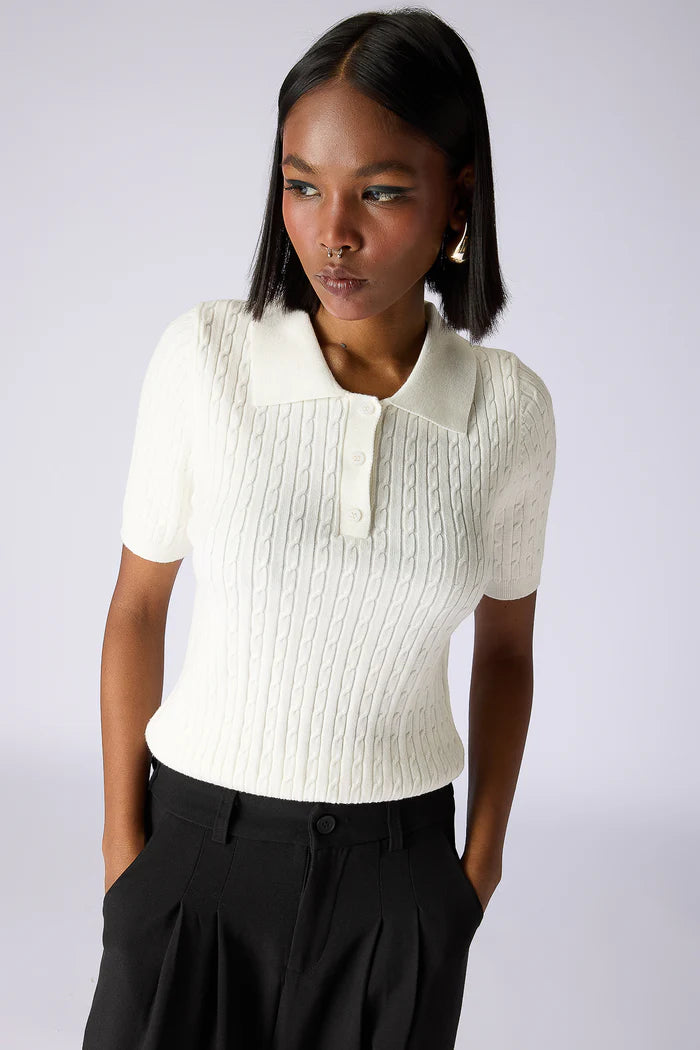 Röhnisch Knitted Polo Top Dam White