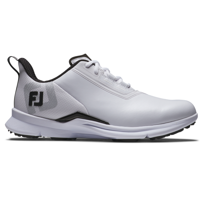 FootJoy FJ Fuel spikeless golfsko herr i vitt och grått, sedd från sidan