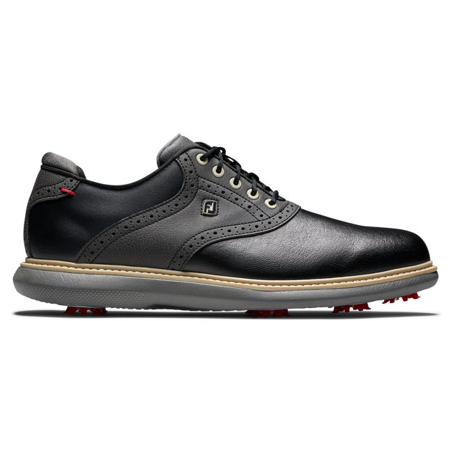 FootJoy FJ Traditions klassisk golfsko herr i svart läder, sedd från sidan