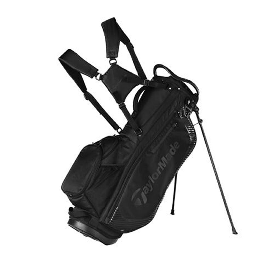 TaylorMade Pro Stand Bag bärbag i svart med 8-delad topp, sedd från sidan