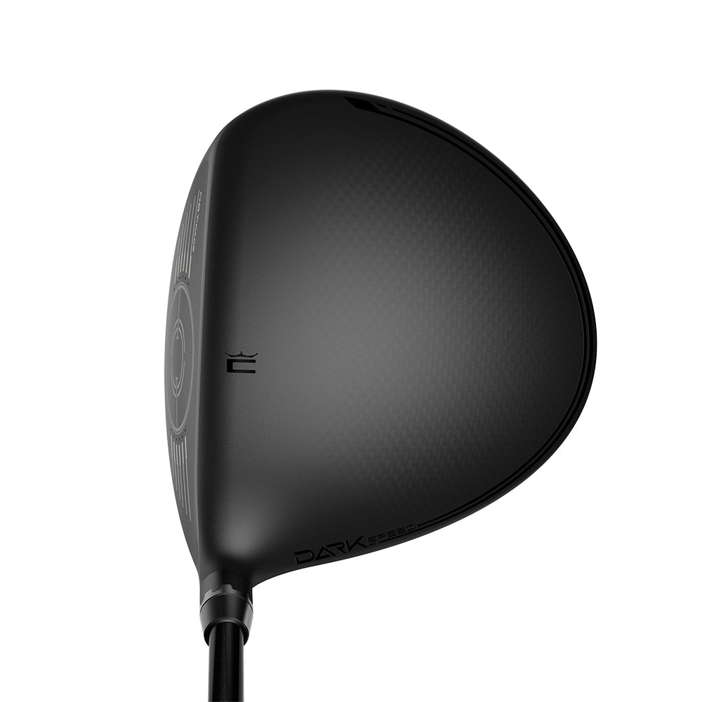 Cobra Darkspeed LS driver ovanifrån med matt svart krona och adresslinje vid träffytan