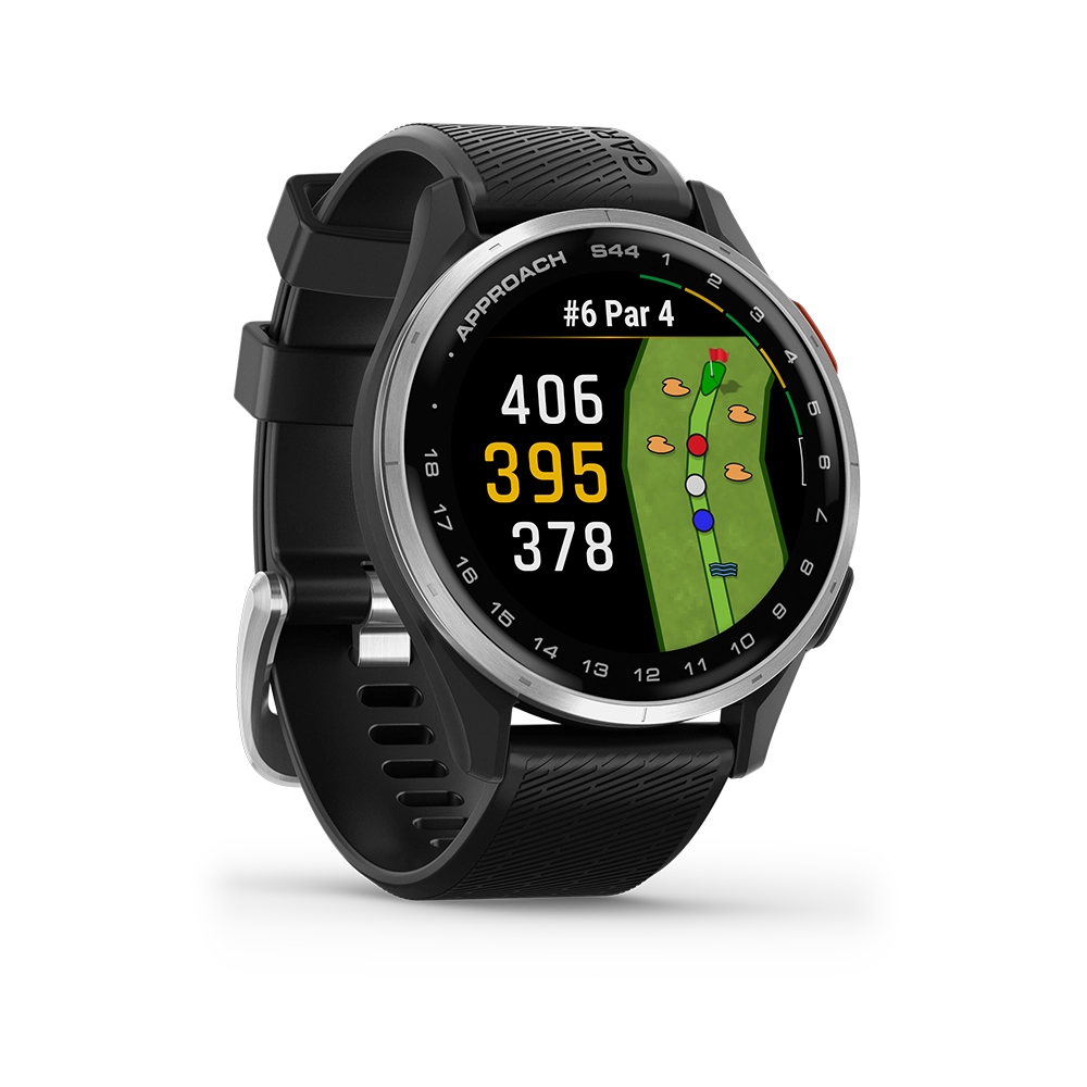 Garmin Approach S44 svart GPS-golfklocka sedd från sidan