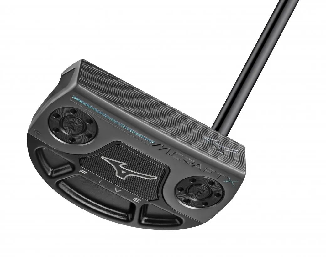 Mizuno M.Craft X B5 rund mallet-putter med double bend-hals, sedd ovanifrån vid adress