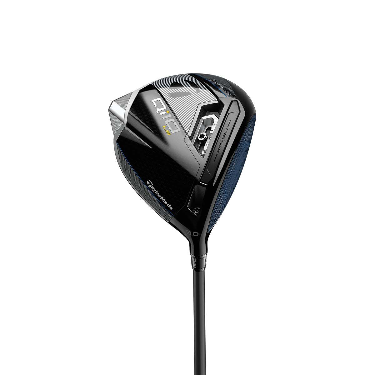 TaylorMade Qi10 LS driver, klubbhuvudet sett snett framifrån