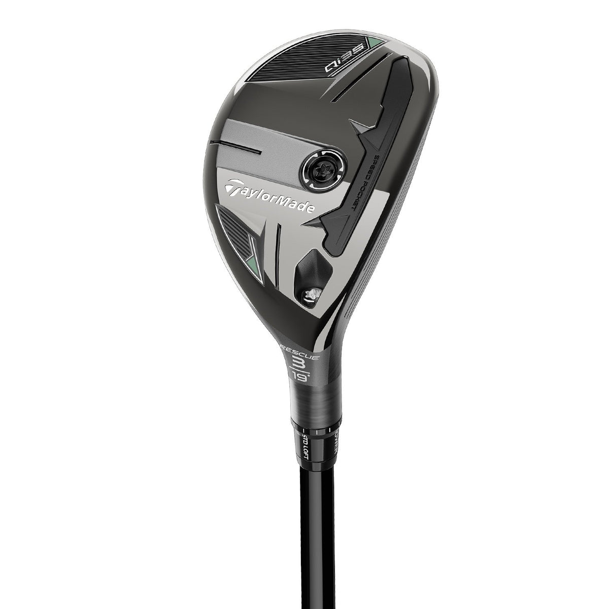 TaylorMade Qi35 hybrid, klubbhuvudet sett snett framifrån