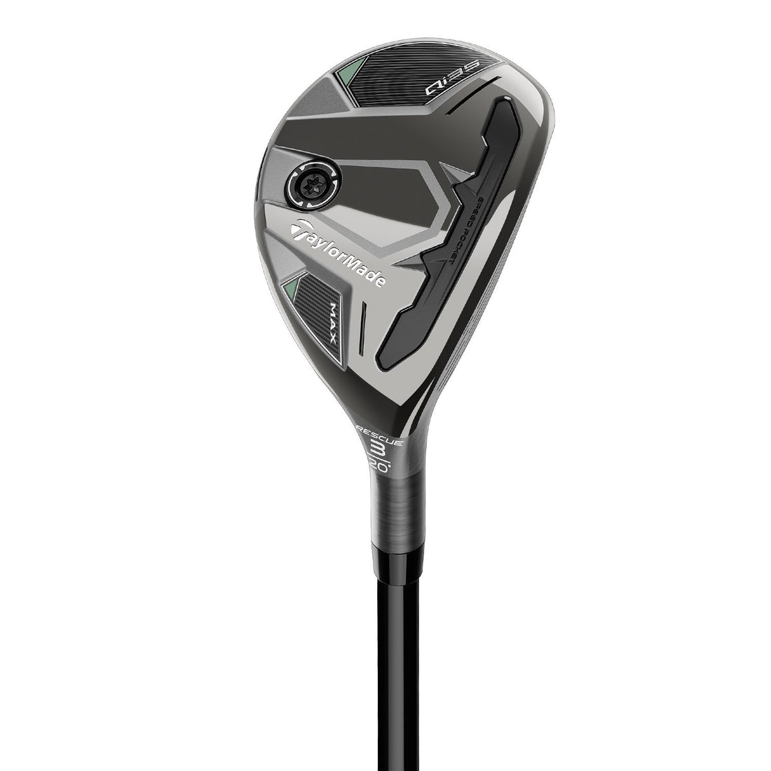 TaylorMade Qi35 Max hybrid, klubbhuvudet sett snett framifrån