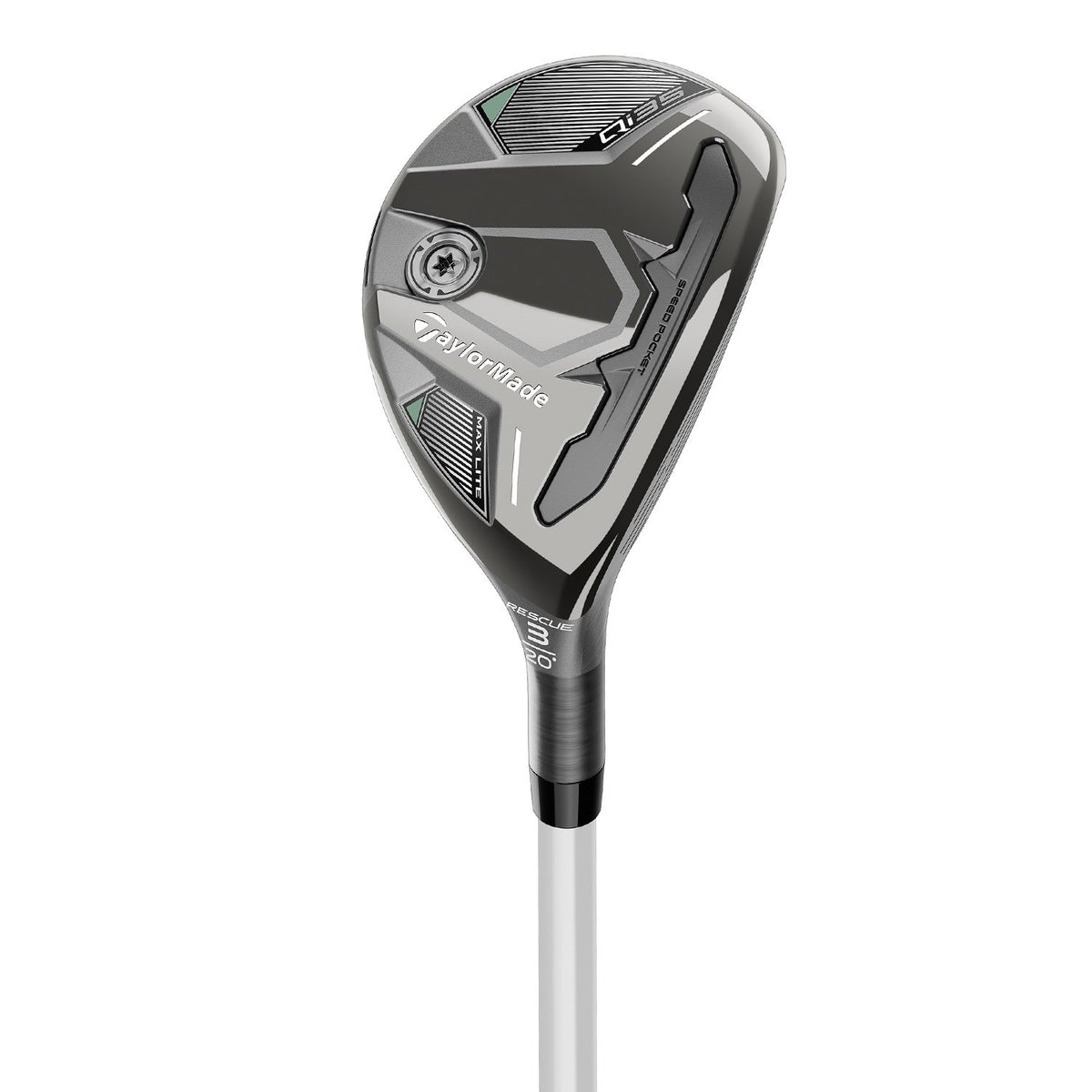 TaylorMade Qi35 Max Lite Dam hybrid, klubbhuvudet sett snett framifrån