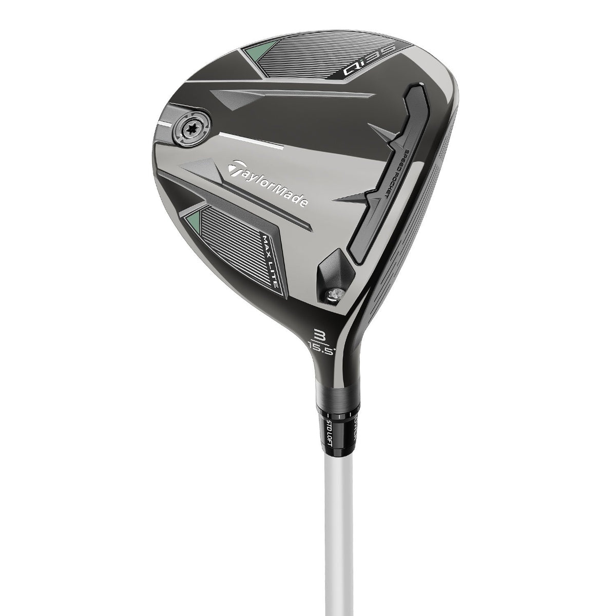 TaylorMade Qi35 Max Lite fairwaywood, klubbhuvudet sett snett framifrån