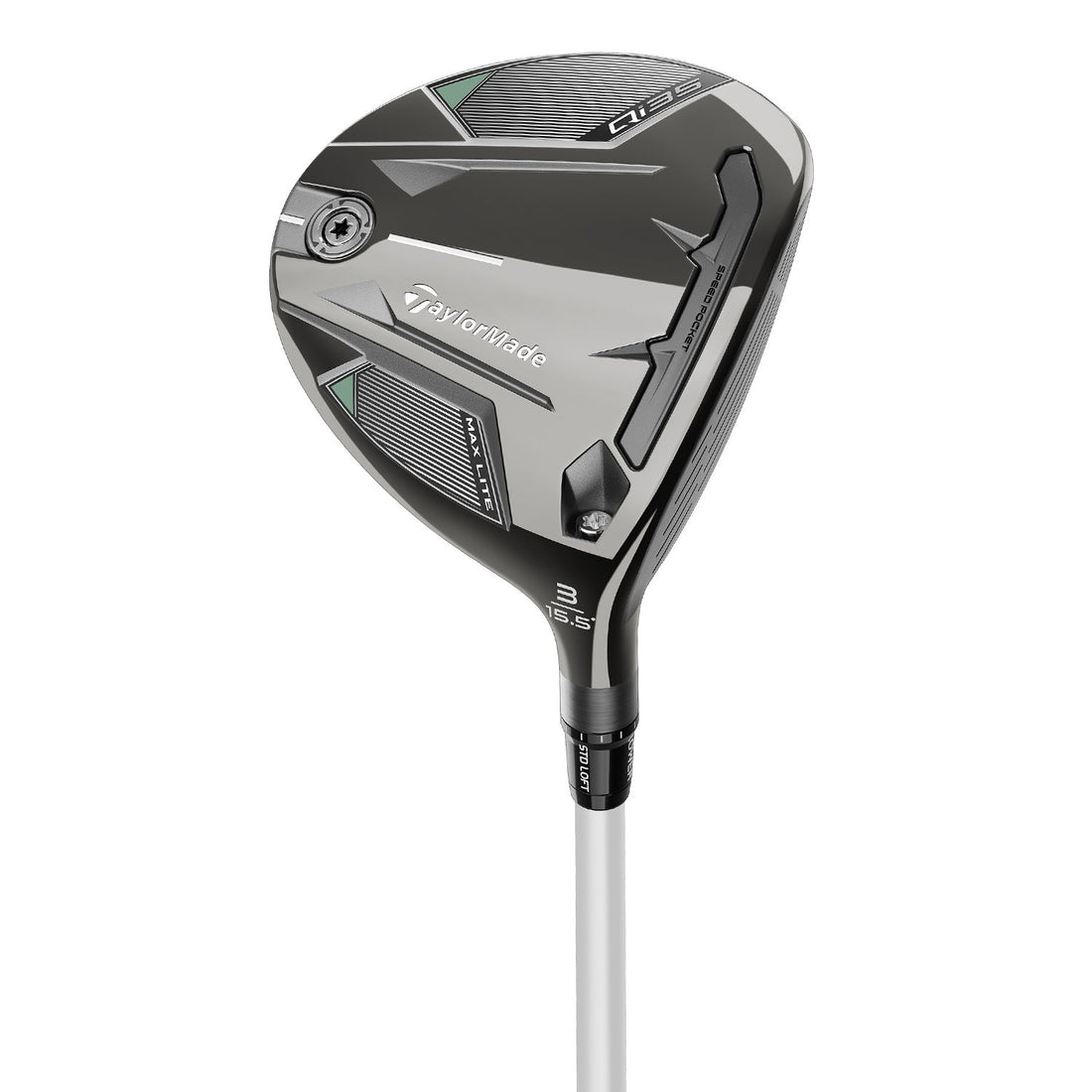 TaylorMade Qi35 Max Lite Dam fairwaywood, klubbhuvudet sett snett framifrån