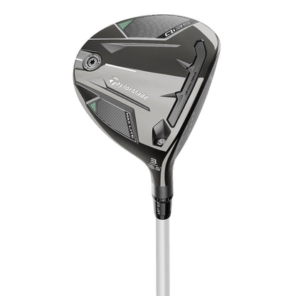 TaylorMade Qi35 Max Lite Dam fairwaywood, klubbhuvudet sett snett framifrån