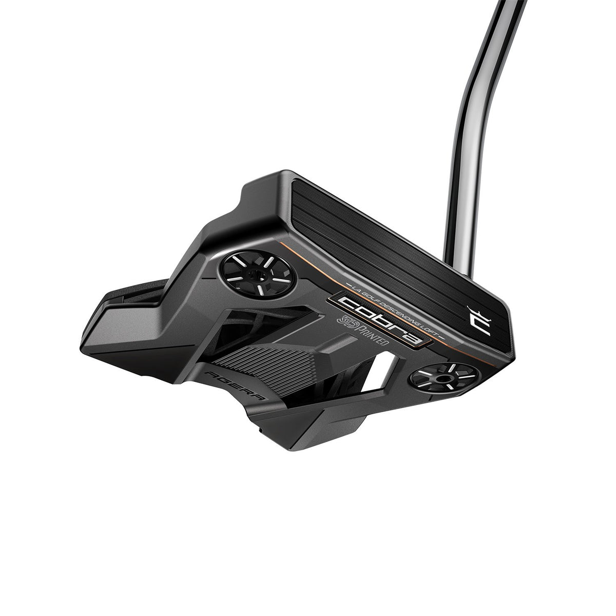 Cobra 3Dp Agera Single Bend stor mallet-putter, sedd ovanifrån med central siktlinje