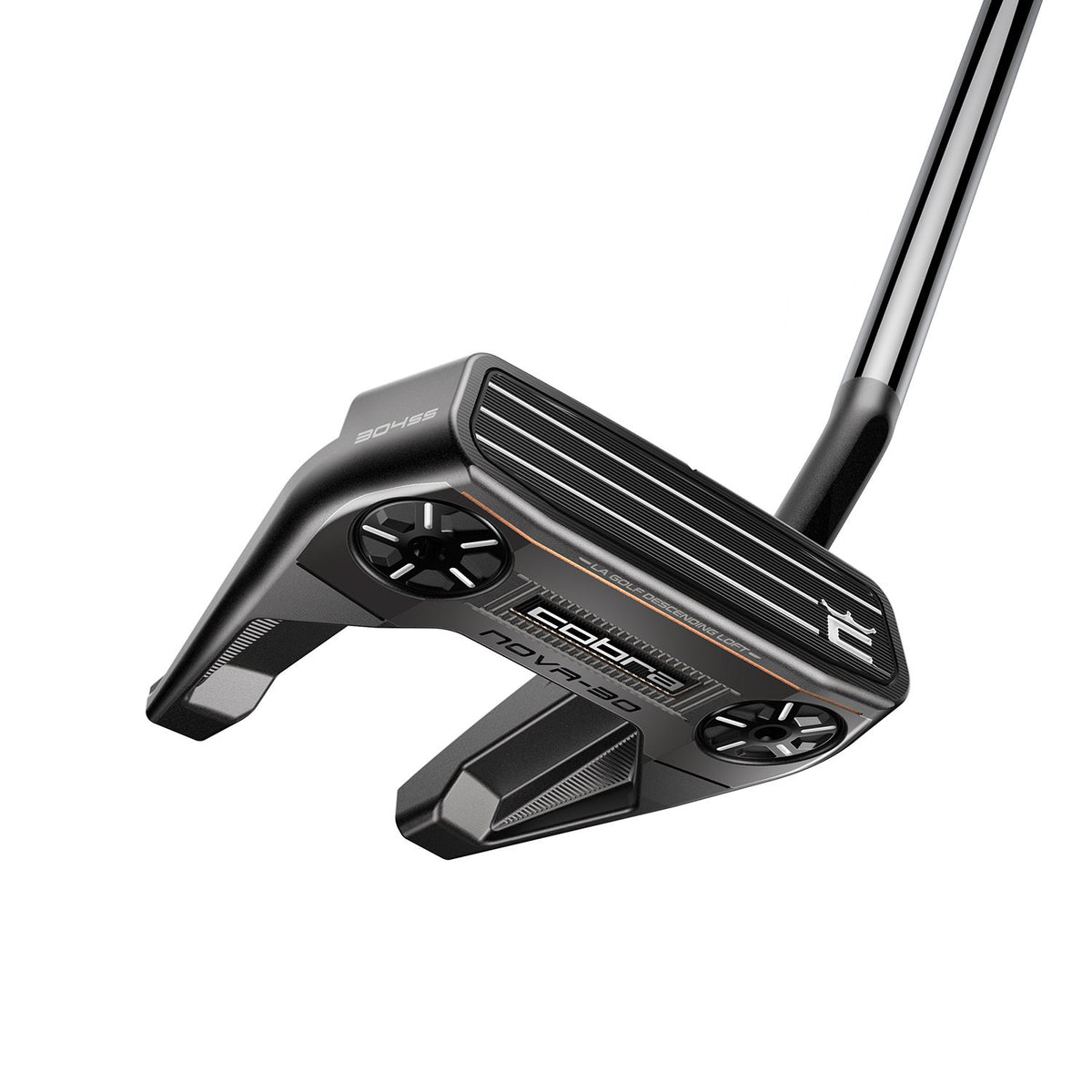 Cobra Vintage Nova 30 Slant fang-mallet-putter med slant neck, sedd ovanifrån med tre siktlinjer