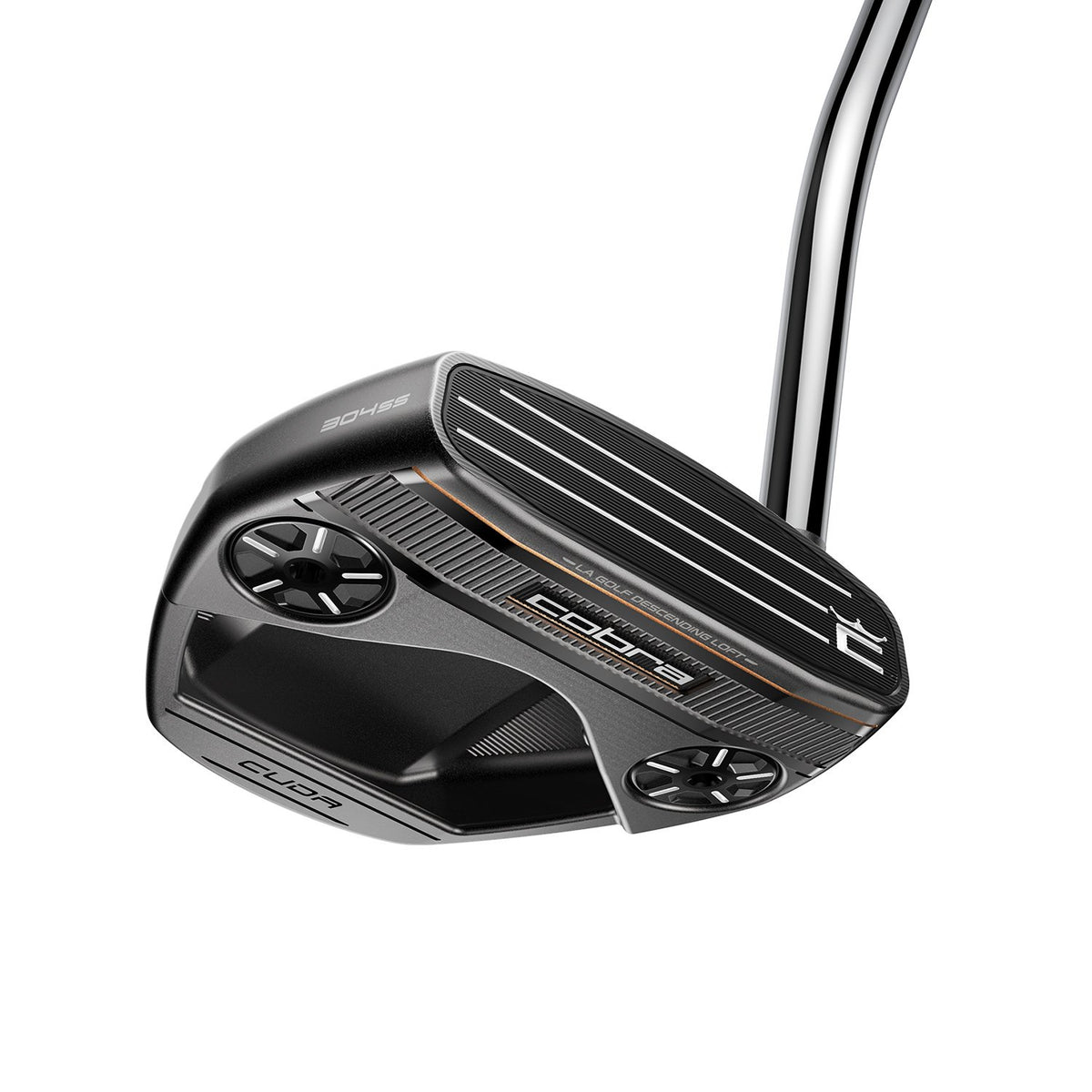 Cobra Vintage Cuda Single Bend rundad mallet-putter, sedd ovanifrån med tre siktlinjer