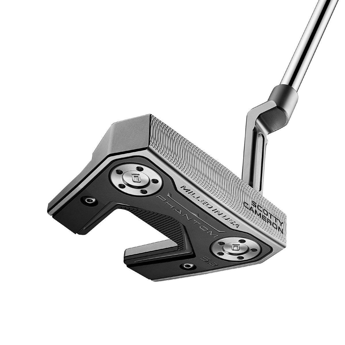 Scotty Cameron Phantom 5.2 mallet-putter, sedd ovanifrån vid adress med frästa siktprickar
