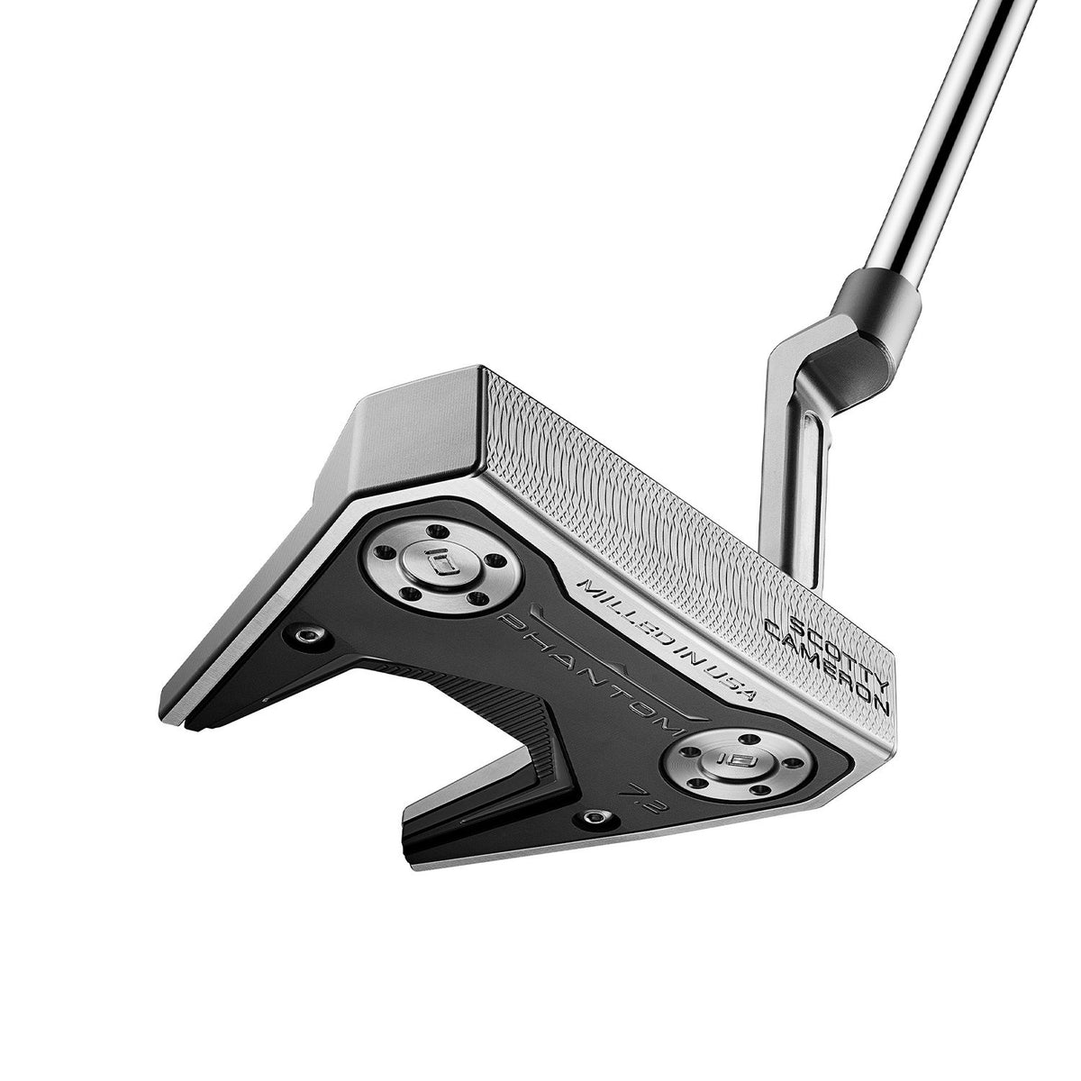 Scotty Cameron Phantom 7.2 mallet-putter, sedd ovanifrån vid adress med frästa siktprickar