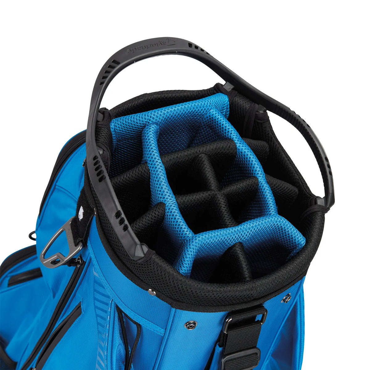 TaylorMade Pro Cart vagnbag i blått, vy av topp och fickor