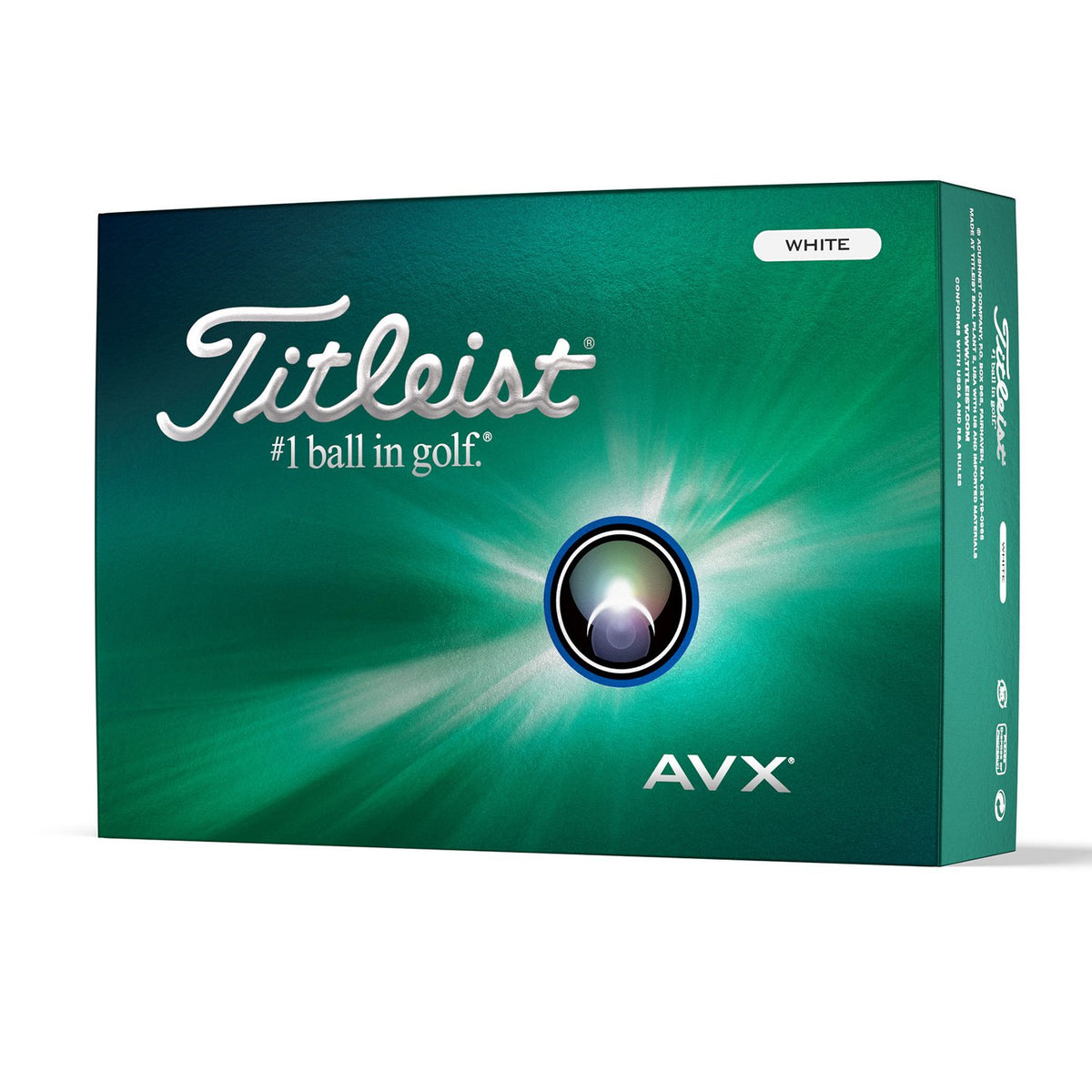 Titleist AVX 2024 vita golfbollar i förpackning om ett dussin