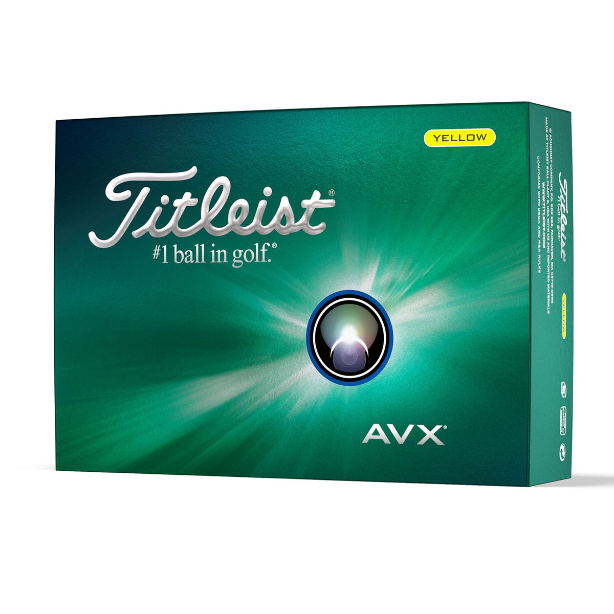 Titleist AVX 2024 gula golfbollar i förpackning om ett dussin