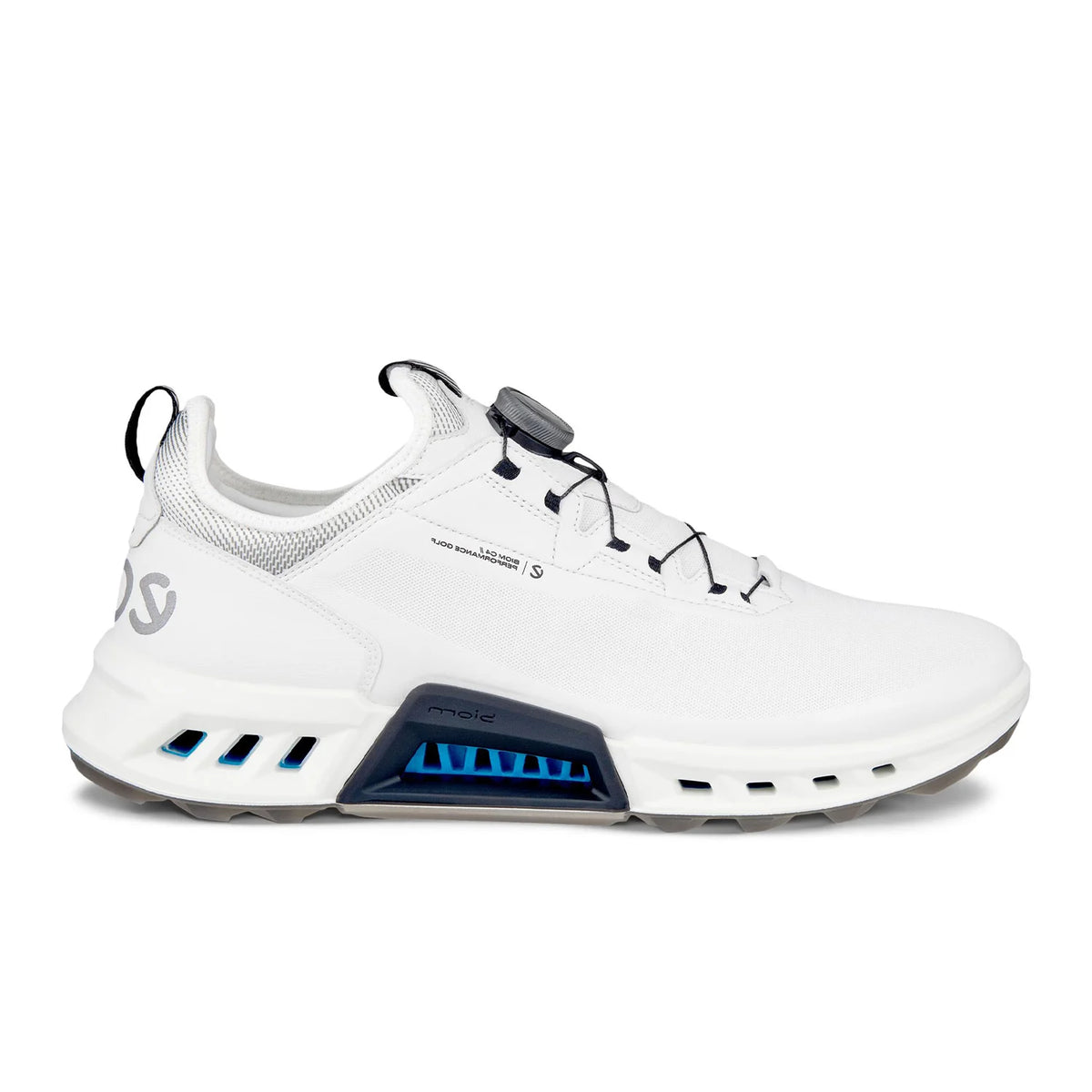 ECCO Golf Biom C4 spikeless golfsko herr i vitt och svart med BOA-stängning, sedd från sidan