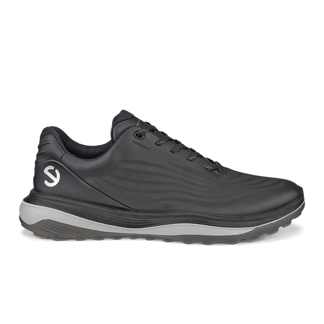ECCO Golf LT1 ultralätt spikeless golfsko herr i svart läder med snörning, sedd från sidan