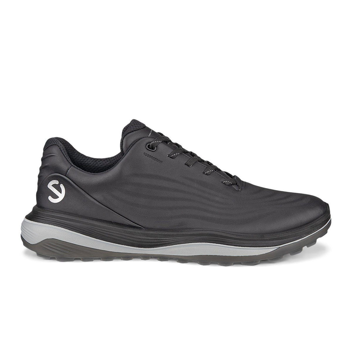 ECCO Golf LT1 ultralätt spikeless golfsko herr i svart läder med snörning, sedd från sidan