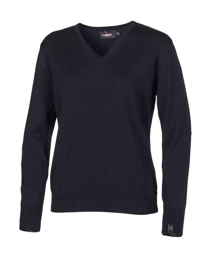 Ivanhoe Merino V-neck dam merinotröja, detalj på V-ringning