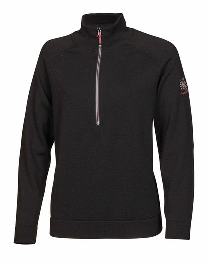 Ivanhoe Jana half zip dam i svart, tröja med färgaccent på dragkedjan