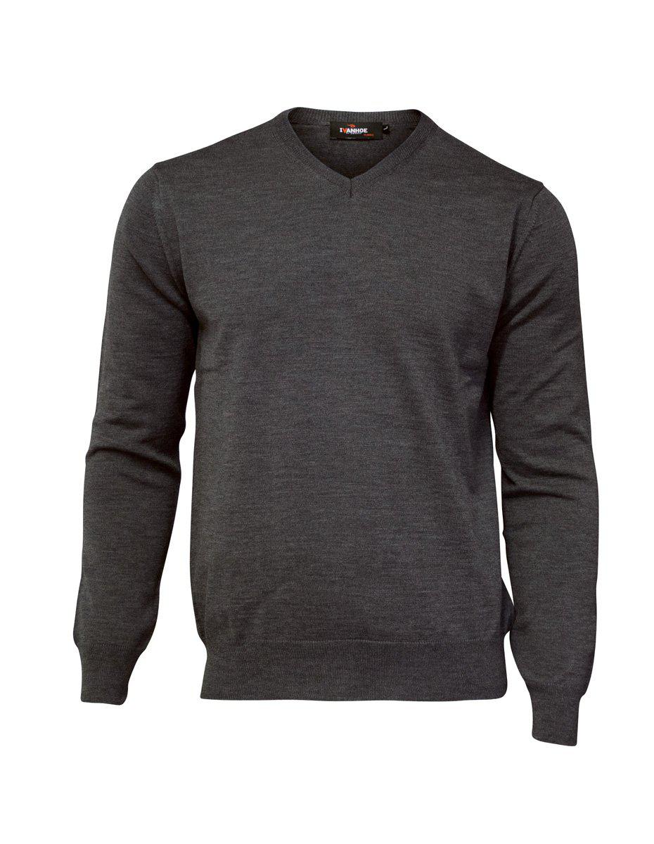 Ivanhoe Merino V-Neck herr, detalj på V-ringning och stickning