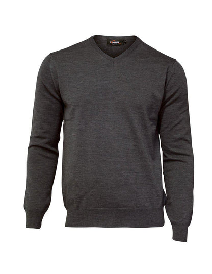 Ivanhoe Merino V-Neck herr, detalj på V-ringning och stickning