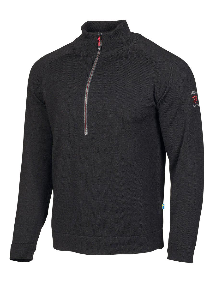 Ivanhoe Jojje half zip herr i svart, stickad tröja med halv dragkedja