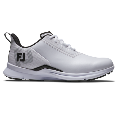 FootJoy FJ Fuel spikeless golfsko herr i vitt och grått, sedd från sidan