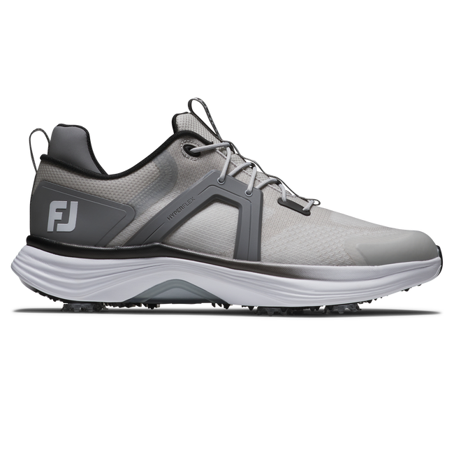 FootJoy Hyperflex golfsko herr i grått och vitt med stickad ControlKNIT-ovandel, sedd från sidan