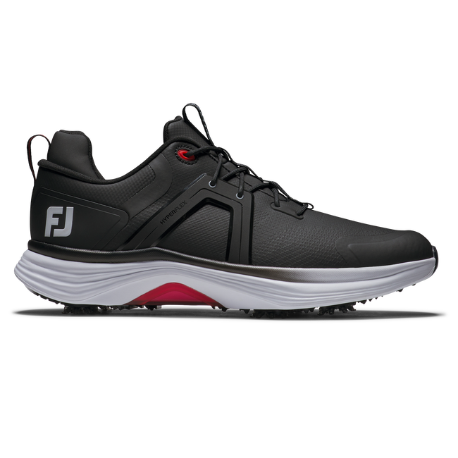 FootJoy Hyperflex golfsko herr i svart, vitt och rött med stickad ControlKNIT-ovandel, sedd från sidan