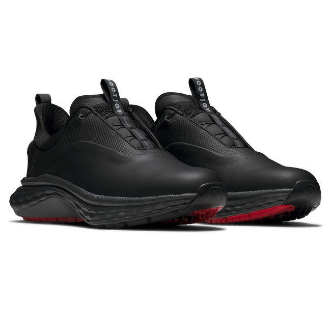 FootJoy FJ Quantum BOA golfsko herr, närbild på BOA-vred och läderovandel