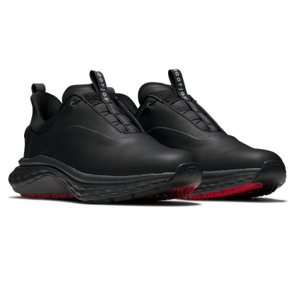 FootJoy FJ Quantum BOA golfsko herr, närbild på BOA-vred och läderovandel