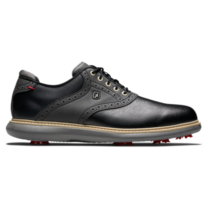 FootJoy FJ Traditions klassisk golfsko herr i svart läder, sedd från sidan