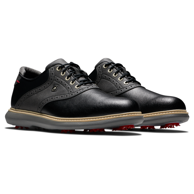 FootJoy FJ Traditions golfsko herr i svart läder, snedvy av ovandel och snörning