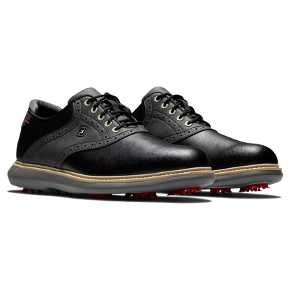 FootJoy FJ Traditions golfsko herr i svart läder, snedvy av ovandel och snörning