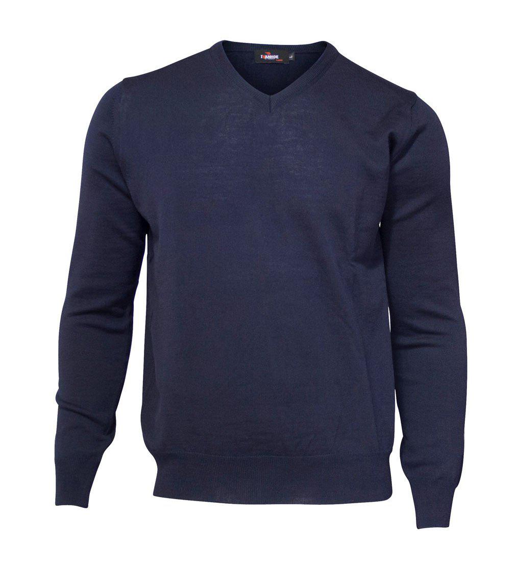 Ivanhoe Merino V-Neck herr i navy, V-ringad merinotröja