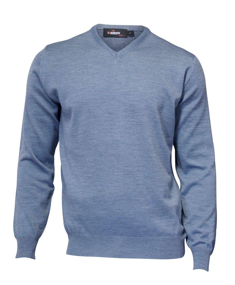 Ivanhoe Merino V-Neck herr i denim, V-ringad tröja