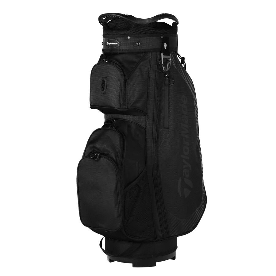 TaylorMade Pro Cart vagnbag i svart med 14-delad topp, sedd från sidan