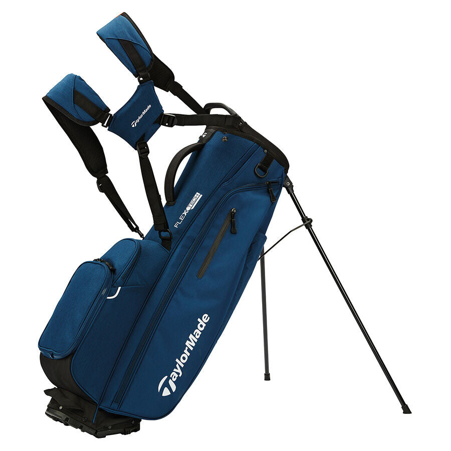 TaylorMade FlexTech bärbag i blått med 4-vägs topp, sedd från sidan