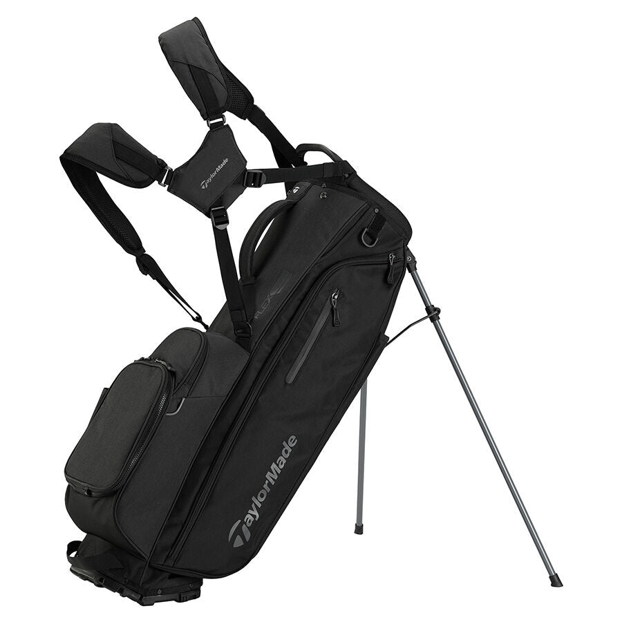 TaylorMade FlexTech bärbag i svart med 4-vägs topp, sedd från sidan