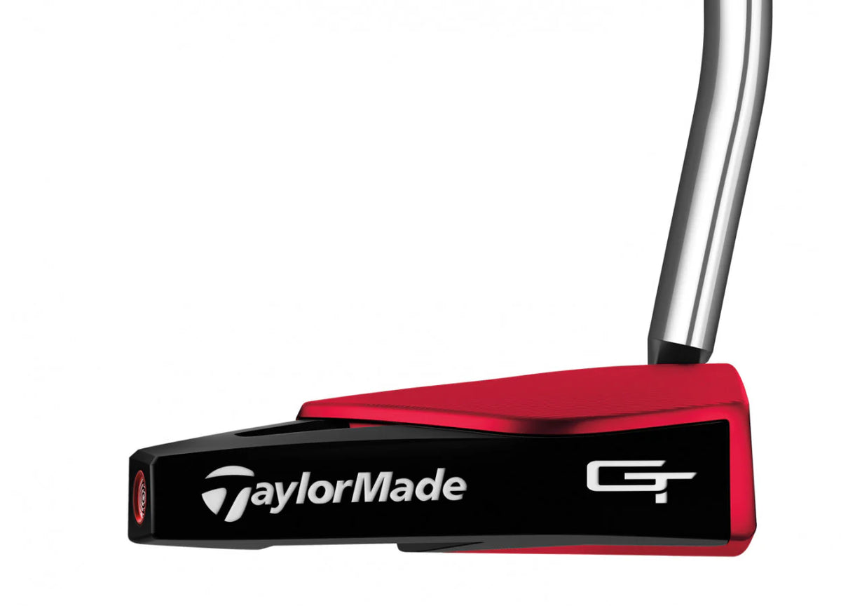 TaylorMade Spider GT Single Bend Red mallet-putter med single bend-hals, vinklad vy