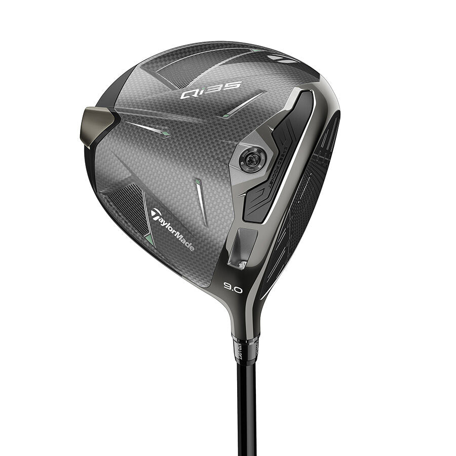 TaylorMade Qi35 driver, klubbhuvudet sett snett framifrån