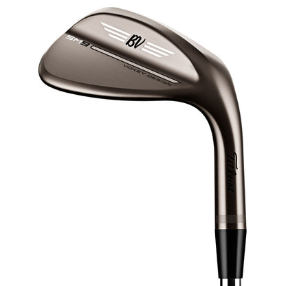Titleist Vokey SM9 Brushed Steel wedge, klubbhuvud sett snett framifrån