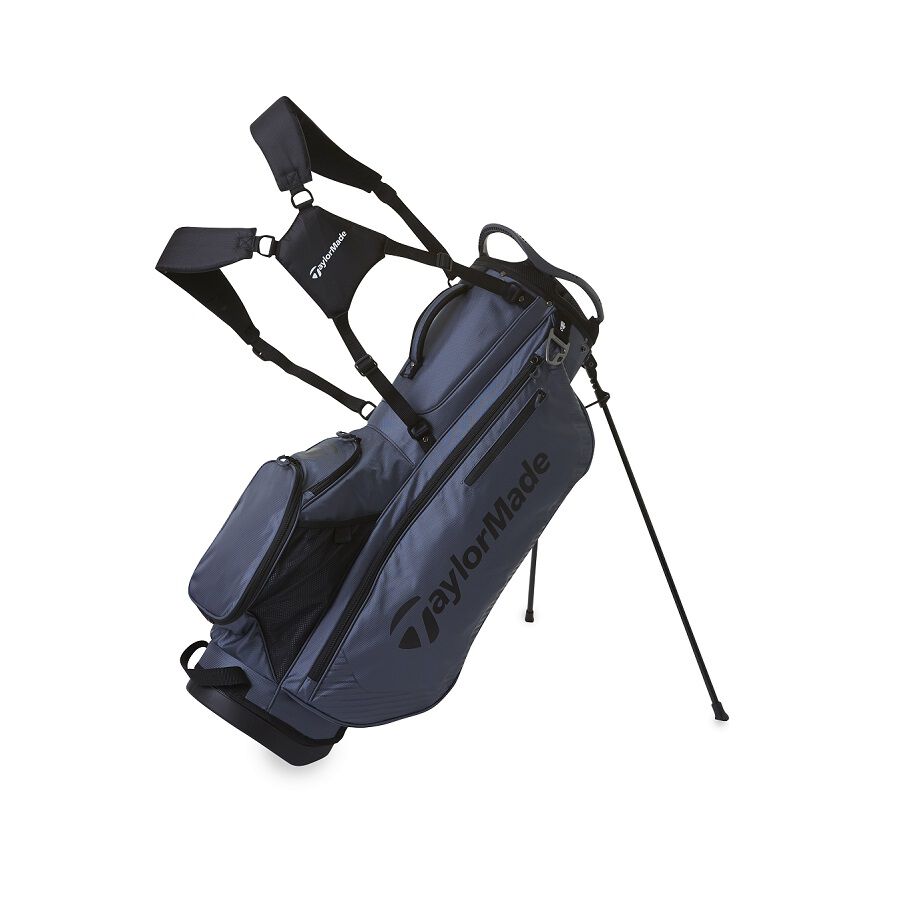 TaylorMade Pro Stand Bag bärbag i grått med 8-delad topp, sedd från sidan