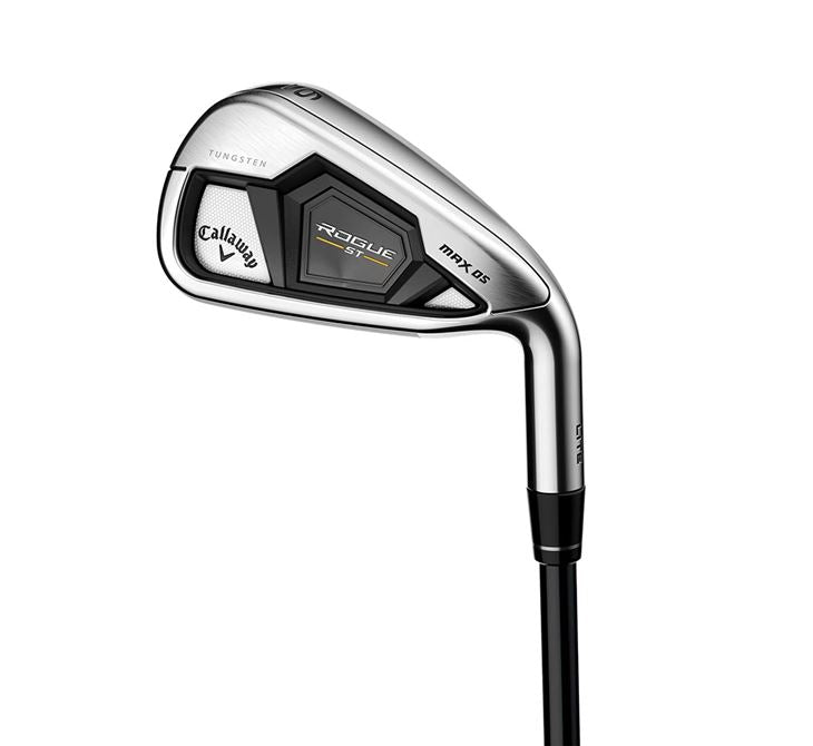 Callaway Rogue ST Max OS Lite dam-järnset i grafit, klubbhuvudena sedda snett framifrån