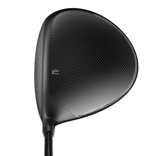 Cobra Aerojet MAX Driver – frontvy med PWRSHELL träffyta och blå justeringsvikter
